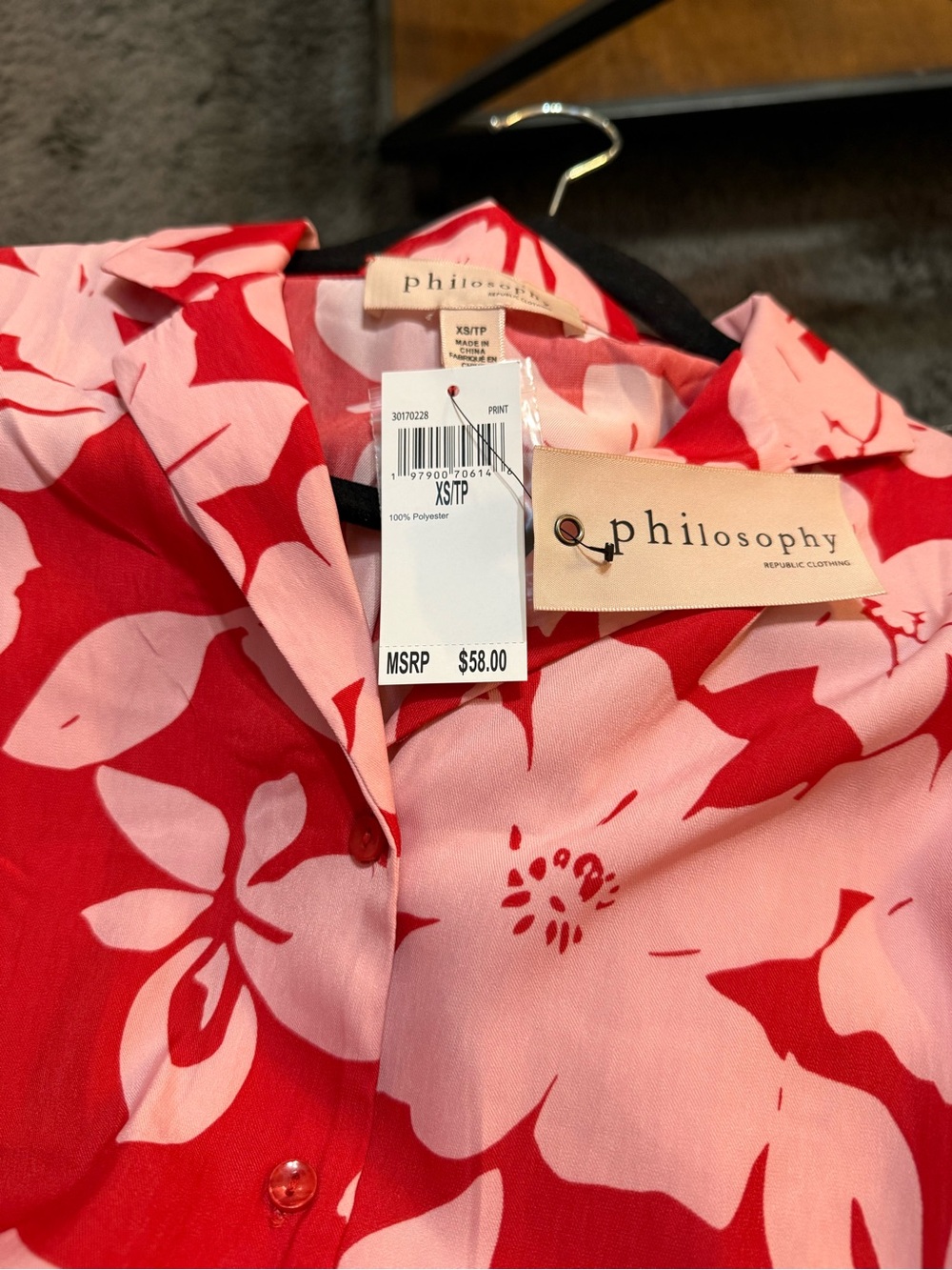 Philosophy Republic Clothing 🌺Floral Blouse XS NWT Red/CoralPink Button Front